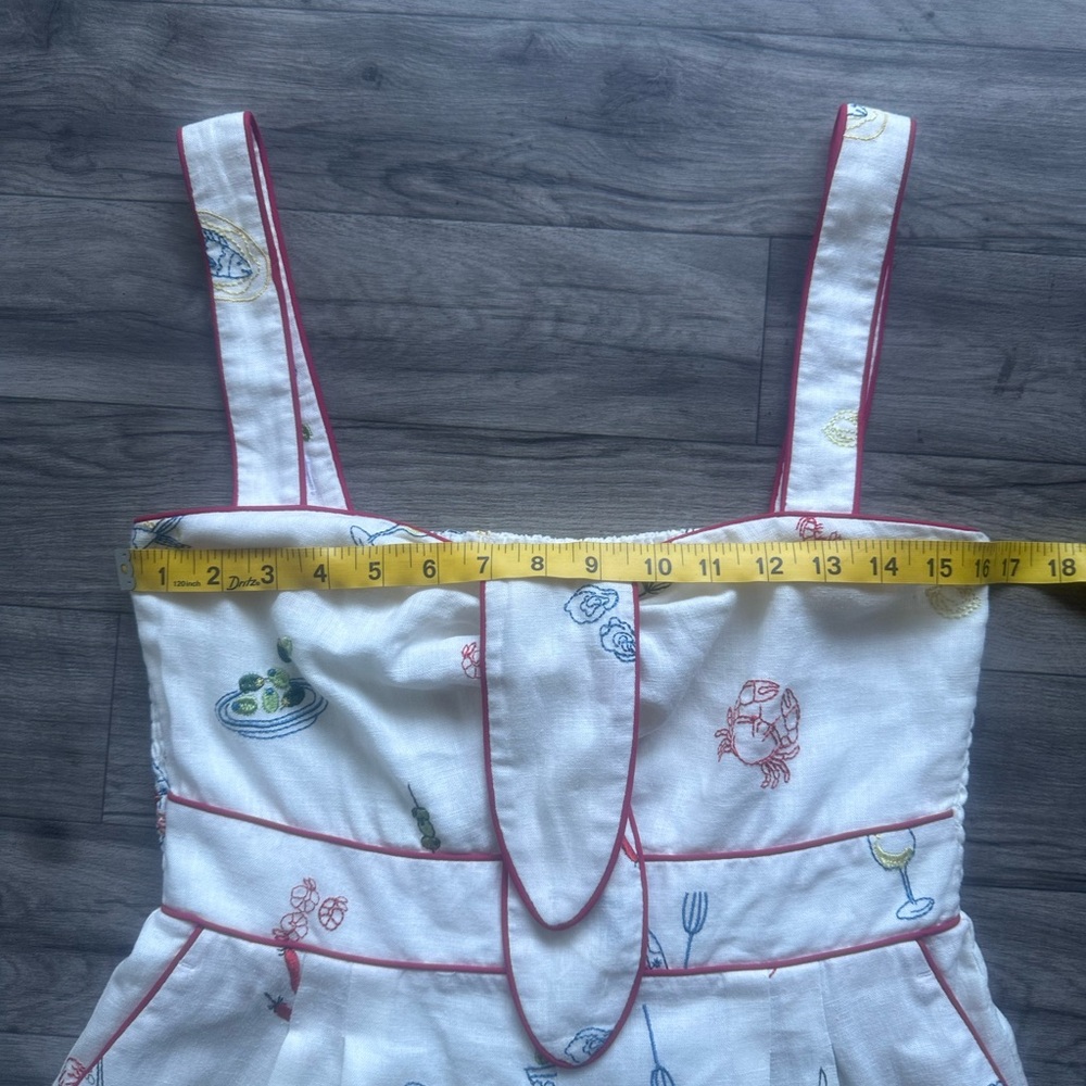 Caroline Constas Embroidered Linen Romper - Mediterranean Food Print - Size M. - Picture 11 of 17